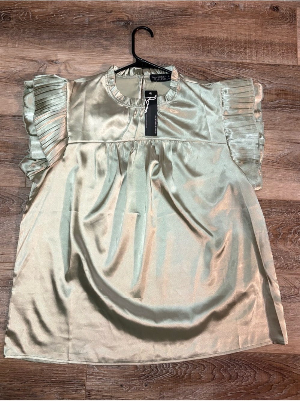 Sage Satin Ruffle Sleeve Women's Top - Lucky & Blessed Brand